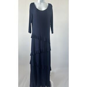 Multiples Navy Ruffle Long Maxi Dress - Soft And Stretchy - Size M (b43)